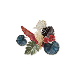 FLEURS TROPICALES ET OISEAU HUPPÉ