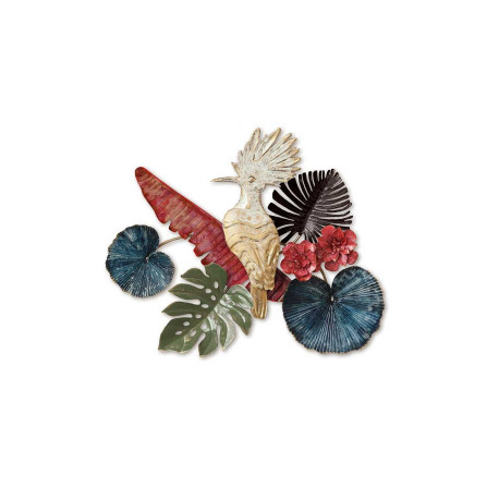 FLEURS TROPICALES ET OISEAU HUPPÉ