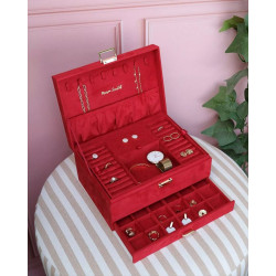 COFFRET A BIJOUX LOUISE VELOURS ROUGE