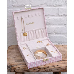 COFFRET A BIJOUX ANNE PIED DE POULE ROSE