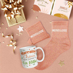 COFFRET MUG+CHAUSSETTES PAILLETTES MARRAINE MERVEILLEUSE