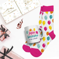 COFFRET MUG CHAUSSETTES PAILLETTES JOYEUX ANNIVERSAIRE