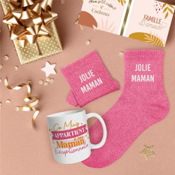 COFFRET MUG CHAUSSETTES PAILLETTES JOLIE MAMAN