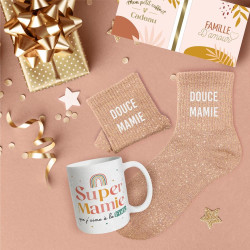 COFFRET MUG CHAUSSETTES PAILLETTES DOUCE MAMIE