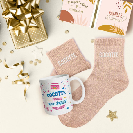 COFFRET MUG+CHAUSSETTES PAILLETTES COCOTTE