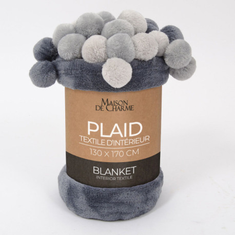 PONNIE PLAID GRIS Pompons 130X170