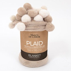 RONNIE PLAID TAUPE Pompoms 130X170