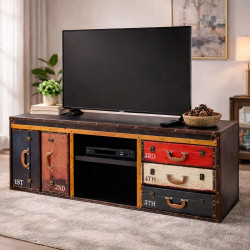 MEUBLE VALISE TÉLÉ 2 PORTES & 3 TIROIRS