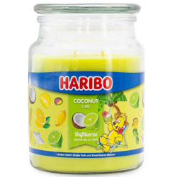 Bougie Haribo Coconut Lime en grande jarre, parfum exotique et frais pour une ambiance tropicale.