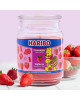 Bougie Haribo Strawberry Happyness en grande jarre, parfum sucré et fruité pour une ambiance joyeuse.