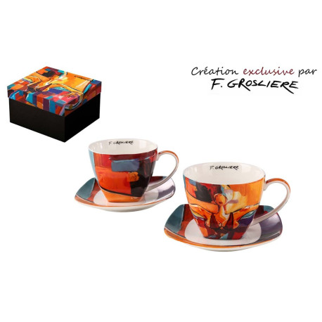 COFFRET 2 TASSES 250ML+SOUS TASSES LA FEMME ARTY PAR F. GROSLIERE
