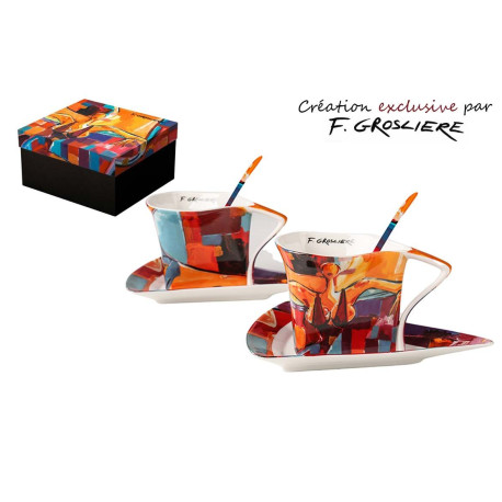 COFFRET 2 TASSES TRIANGLES 180ML LA FEMME ARTY PAR F. GROSLIERE