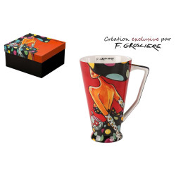 TASSE TGM LA FEMME A POIS CHAPEAU/ROBE NOIRS PAR F. GROSLIERE