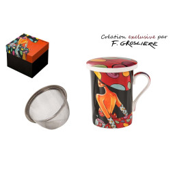 TISANIERE LA FEMME A POIS CHAPEAU ROUGE PAR F.GROSLIERE