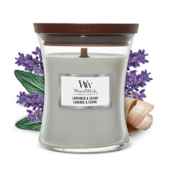 Bougie parfumée petite jarre Woodwick LAVANDE ET CEDRE