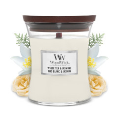 Bougie parfumée petite jarre Woodwick THE BLANC ET JASMIN