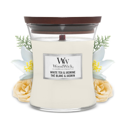Bougie parfumée petite jarre Woodwick THE BLANC ET JASMIN