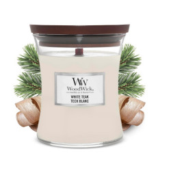 Bougie parfumée moyenne jarre Woodwick TEAK BLANC 