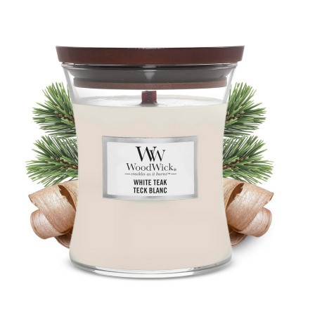 Bougie parfumée moyenne jarre Woodwick TEAK BLANC 