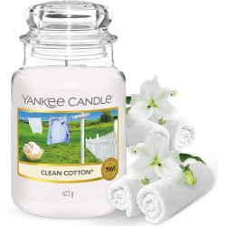 Bougie parfumée grande jarre Yankee Candle COTON FRAICHEMENT LAVÉ CLEAN COTTON
