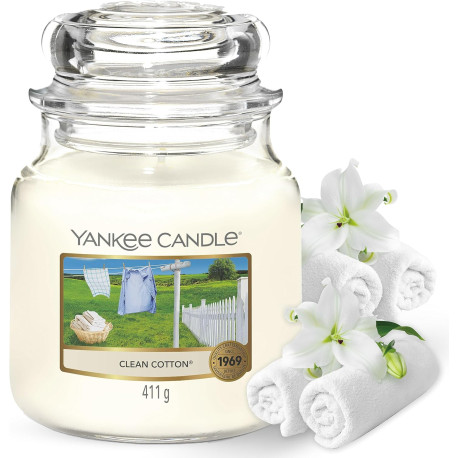 Bougie parfumée moyenne jarre Yankee Candle CLEAN COTTON