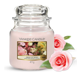 Bougie parfumée moyenne jarre Yankee Candle ROSES FRAICHEMENT COUPÉES