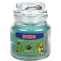 Bougie Haribo Sweet Wonderland en petite jarre, parfum gourmand et sucré pour une ambiance féérique et réconfortante.