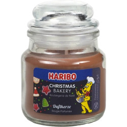 Bougie Haribo Christmas Bakery en petite jarre, parfum gourmand de pâtisserie de Noël pour une ambiance chaleureuse et festive.