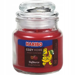 Bougie Haribo Cozy Home en petite jarre, parfum chaleureux et cocooning pour une ambiance douce à la maison.