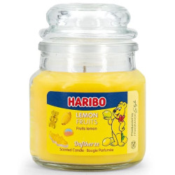 Bougie Haribo Lemon Fruits en petite jarre, parfum frais et acidulé pour une ambiance fruitée et énergisante.