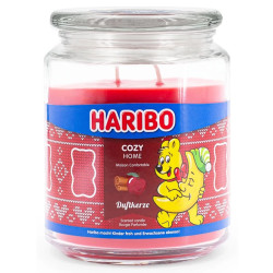 Bougie Haribo Cozy Home en grande jarre, parfum chaleureux et cocooning pour une ambiance douce à la maison.