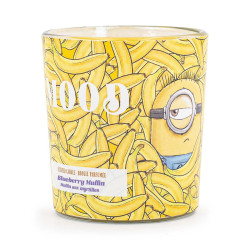 Bougie Minions Mood Petite  Jarre aux notes de myrtilles, vanille, macarons, framboises et biscuits, pour une atmosphère chaleur