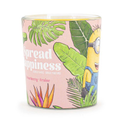 Bougie Minions Spread Happiness Petite Jarre, parfum fruité et gourmand aux notes de cerise, pomme, citron vert, fraise, orange,