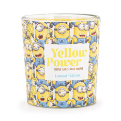 Bougie Minions Yellow PowerPetite jarre , parfum fruité et énergisant aux notes de pomme, pamplemousse, citron vert et citron.