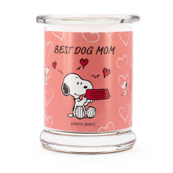 Bougie Peanuts Best Dog Mom aux notes de clémentine, pamplemousse, lime et vanille orange, pour une ambiance cosy et fruitée.