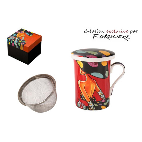TISANIERE LA FEMME A POIS CHAPEAU NOIR F. GROSLIERE
