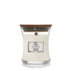 Bougie parfumée petite jarre Woodwick TEAK BLANC