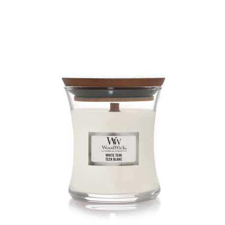 Bougie parfumée petite jarre Woodwick TEAK BLANC