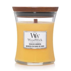 Bougie parfumée moyenne jarre Woodwick MIMOSA EN BORD DE MER 