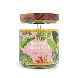 Bougie Minions Spread Happiness Grande Jarre, parfum fruité et gourmand aux notes de cerise, pomme, citron vert, fraise, orange,