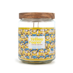 Bougie Minions Yellow Power, parfum fruité et énergisant aux notes de pomme, pamplemousse, citron vert et citron.