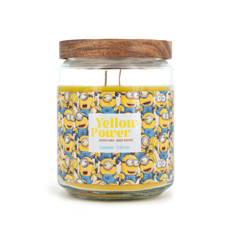 Bougie Minions Yellow Power, parfum fruité et énergisant aux notes de pomme, pamplemousse, citron vert et citron.