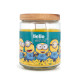 Bougie Minions Bello Grande Jarre, parfum fruité et gourmand aux notes de cerise, pomme, myrtille, fraise, ananas et orange.